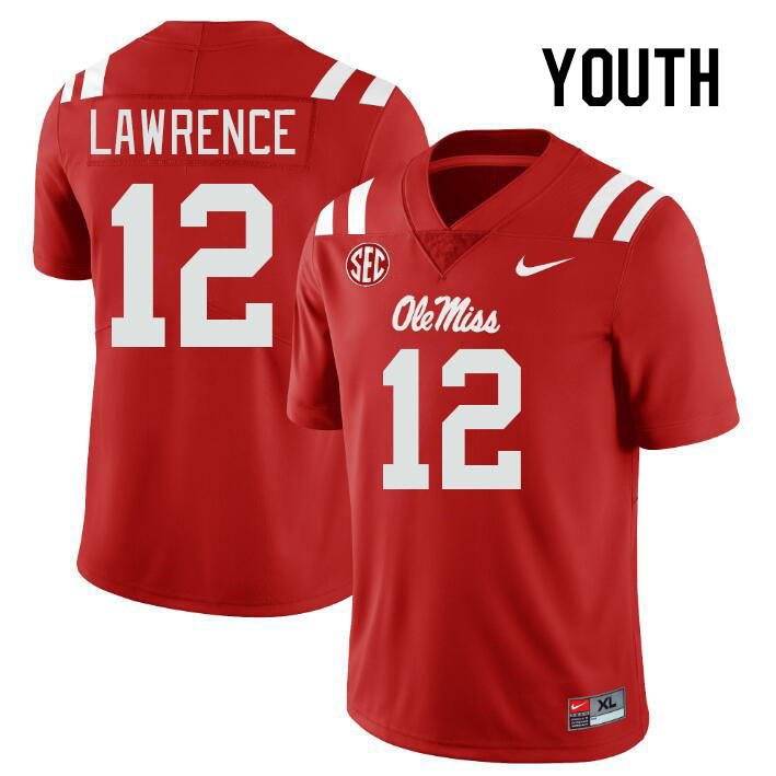 Youth #12 Key Lawrence Ole Miss Rebels College Football Jerseys Stitched-Red